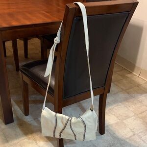 Sharif Cream Snakeskin Crossbody Bag with Contrast Stitching